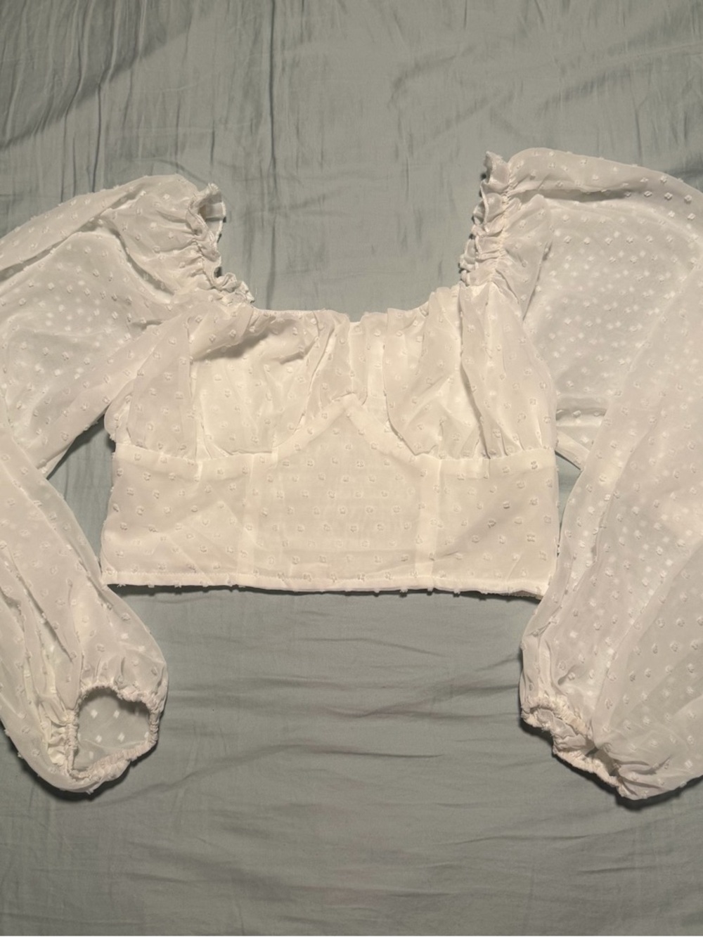 White Swiss Dot Puff Sleeve Crop Top Size‎ Medium